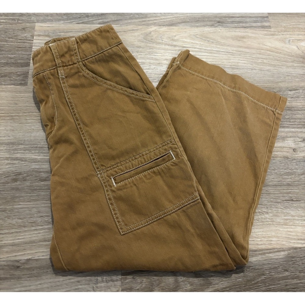By Anthropologie Wide Leg Pants Brown Ochre Size 0 Contrast White Stitching